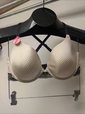 36D Lily Of France Your Perfect T Shirt Bra Polka Dot Convertible 3 way Straps